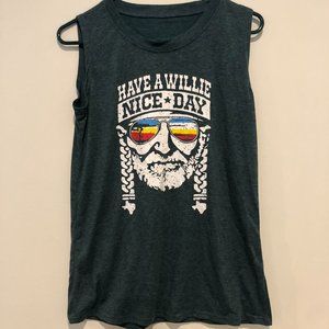 Willie Nelson Tank Top Medium 80% cotton 20% polyester Turquoise